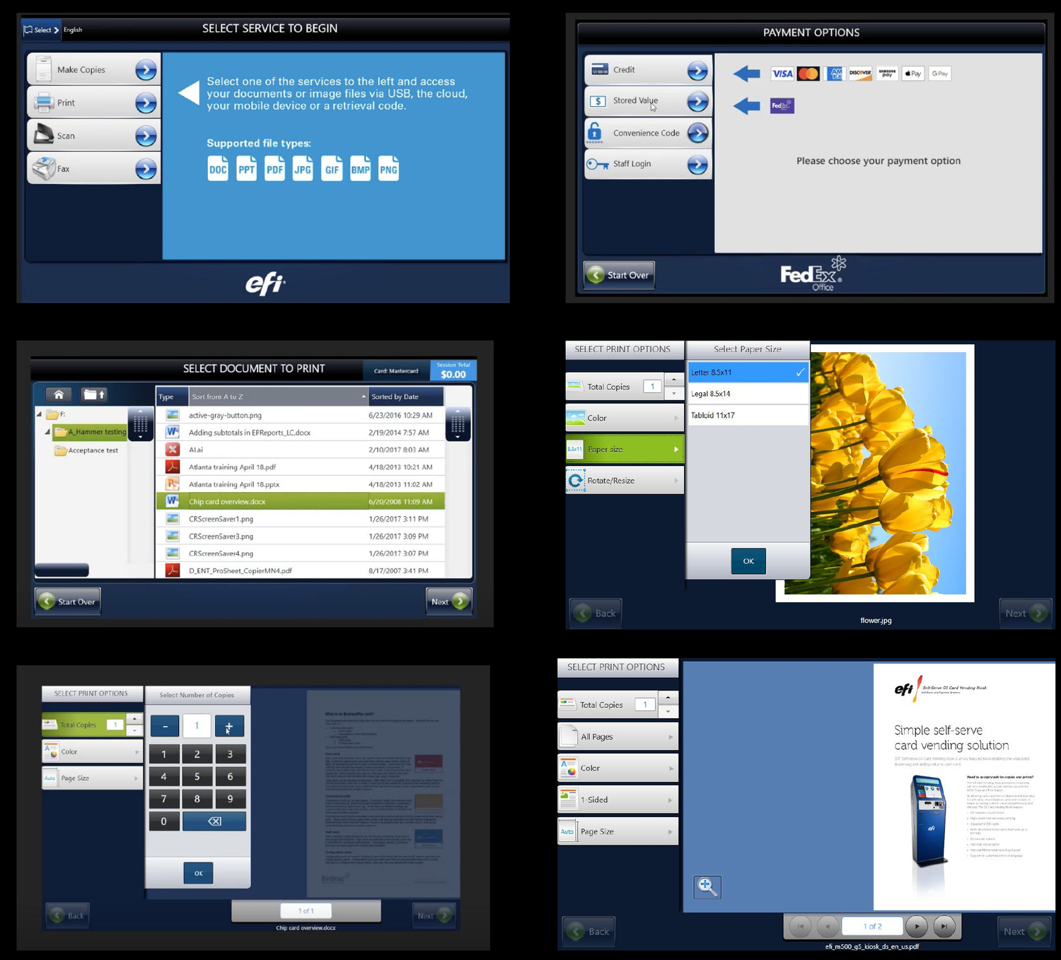 Grid of the legacy M600 self-service station screens